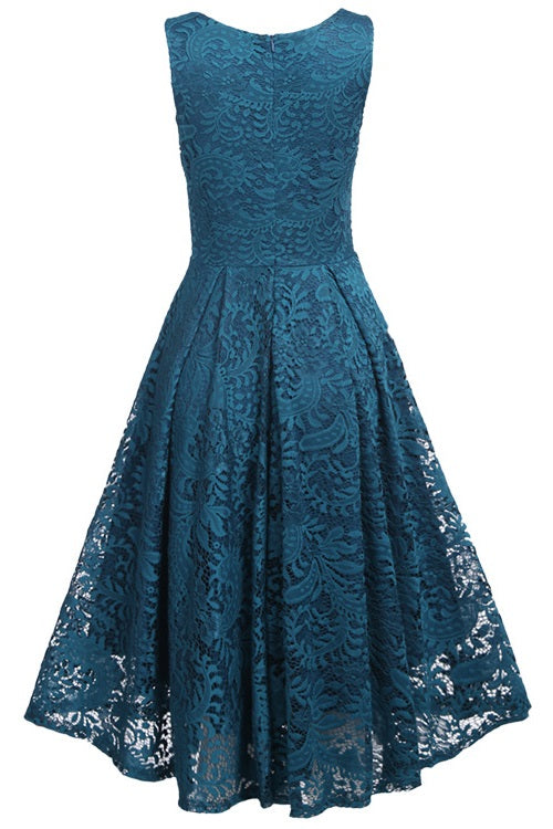 Blue V-Neck Lace Short Party Dress