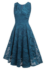 Blue V-Neck Lace Short Party Dress