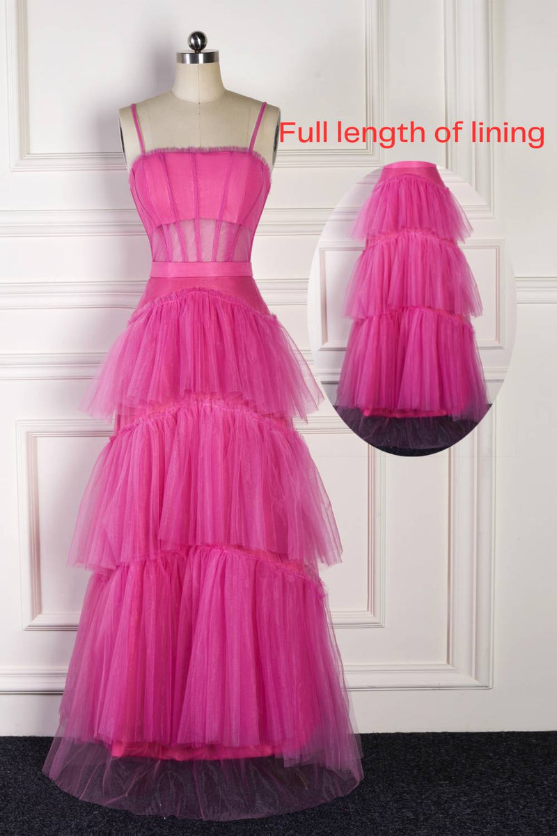 Princess Hot Pink Tiered Tulle Prom Dress