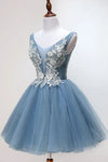 Princess Sky Blue Floral Homecoming Dress