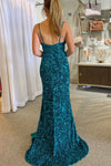 Long Spaghetti Straps Fuchsia Keyhole Mermaid Prom Dress