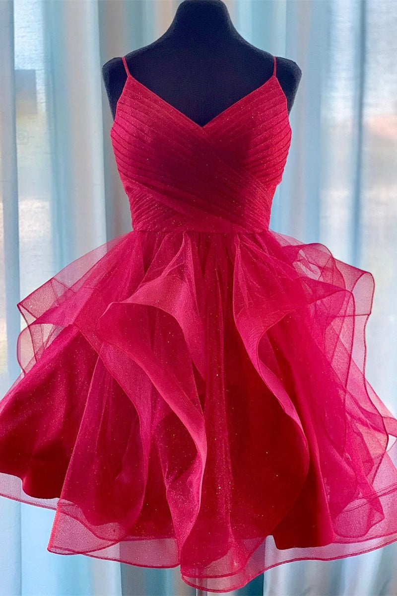 Adorable Red Ruffled Short Homecoming Dress