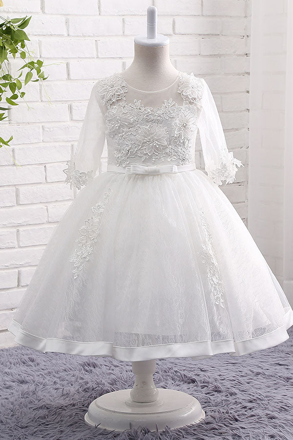 Half Sleeves Appliques Flower Girl Dress