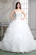 Princess Long Sweetheart A-line White Wedding Dress with Ruffles