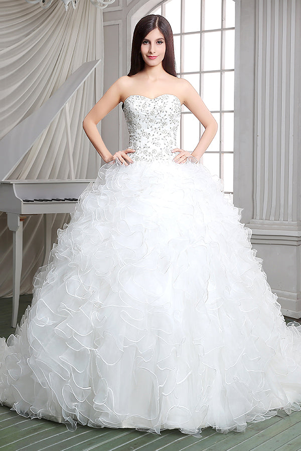 Princess Long Sweetheart A-line White Wedding Dress with Ruffles –  FancyVestido