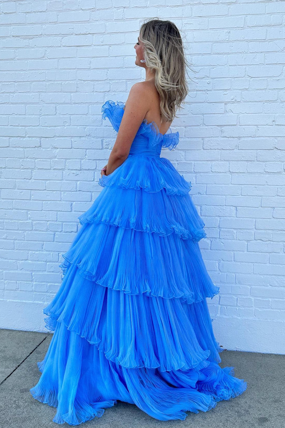 Cute A Line Off the Shoulder Ruffle Tiered Tulle Prom Dress LD062542 main image 0