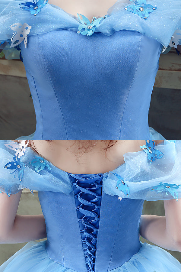 Princess Blue Long Cinderella Dress Ball Gown FancyVestido Princess Blue Long Cinderella Dress Ball Gown FancyVestido