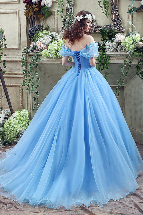 Princess Blue Long Cinderella Dress Ball Gown