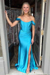 Off the Shoulder Royal Blue Prom Dress with Train