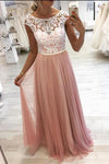 Gorgeous Blush Pink Long Formal Dress with White Lace Top