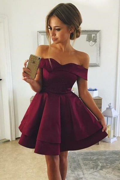 Off the shoulder Burgundy Short Homecoming Dress