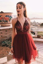 short burgundy homecoming dress