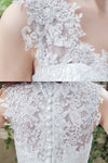 Long V-Neck A-line White Wedding Dress with Appliques