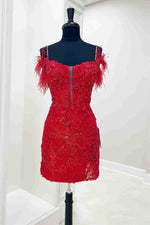 Lilac Sequins Appliqued Bodycon Homecoming Dress with Feather