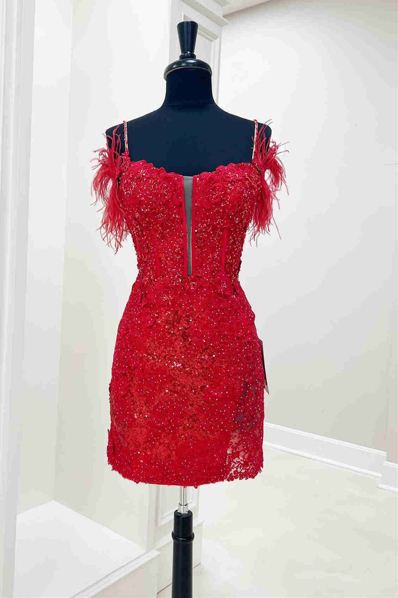 Lilac Sequins Appliqued Bodycon Homecoming Dress with Feather