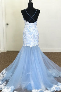 Mermaid V-Neck Sleeveless Lace Appliques Prom Party Dress