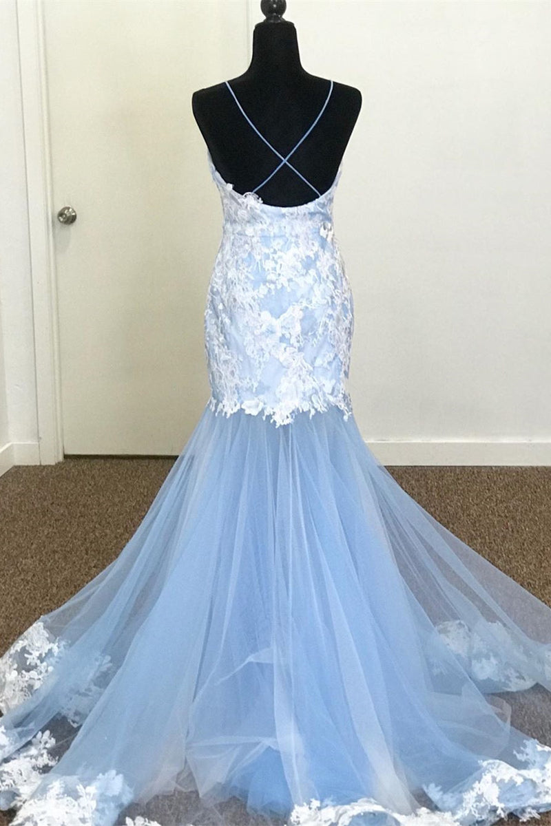 Mermaid V-Neck Sleeveless Lace Appliques Prom Party Dress