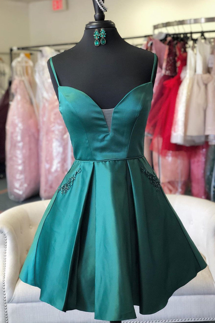 green emerald velvet dress Cute Short Yellow Homecoming Dress with Pockets – FancyVestido