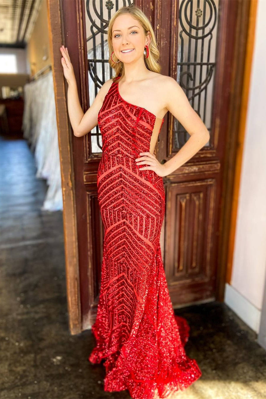Mermaid One Shoulder Red Long Prom Dress – FancyVestido