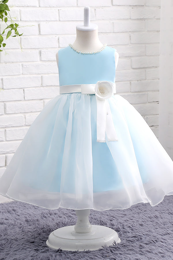 Ball Gown Light Blue Pearl Flower Girl Dress FancyVestido Ball Gown Light Blue Pearl Flower Girl Dress FancyVestido