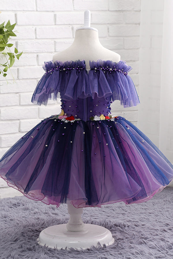 Cute Toddler A-line Off Shoulder Purple Flower Girl Dress