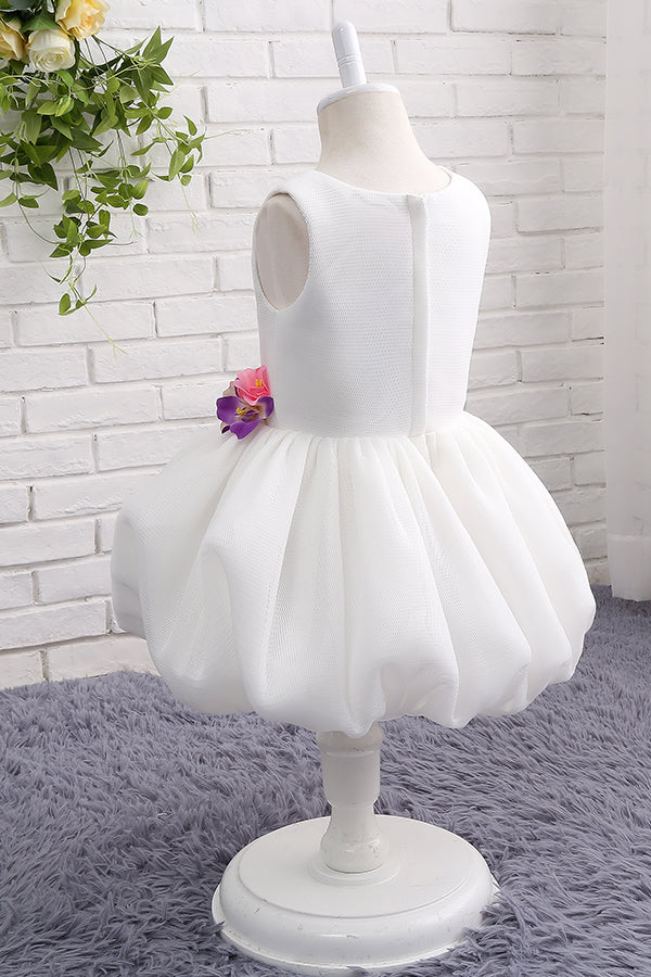 3D Flowers Mini White Flower Girl Dress