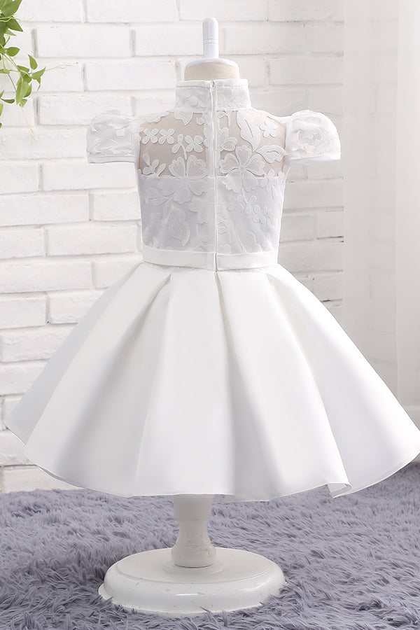 High Neck Flower Girl Dress with Ribbon Waist