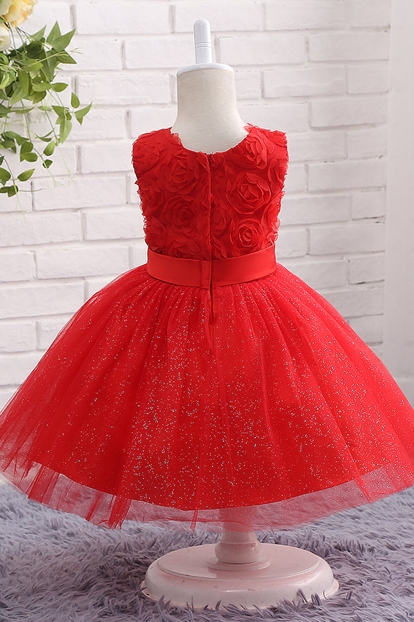 Red Ball Gown Flower Girl Dress with Bow