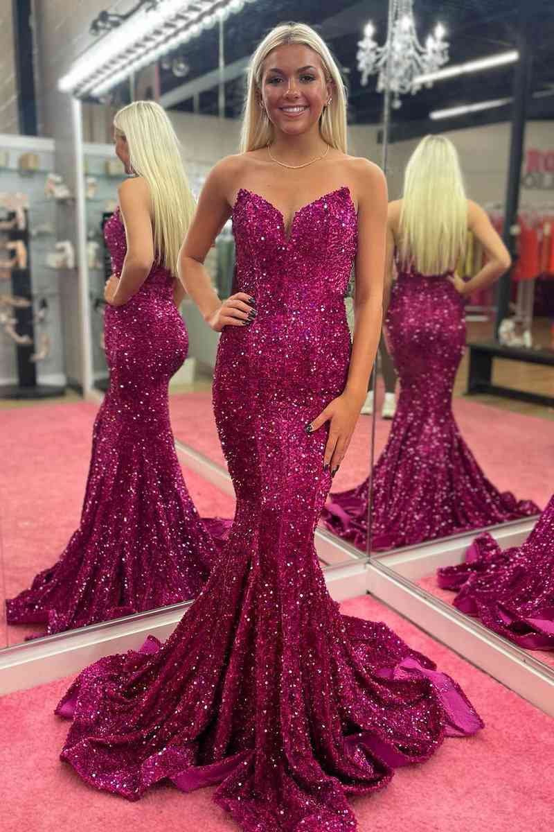 Sweetheart Gold Sequins Mermaid Long Formal Dress