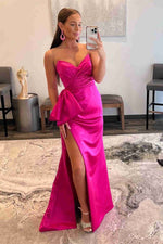 Side Slit Red Strapless Long Prom Dress