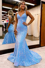 Mermaid Sequine Long Prom Dress with Double Straps