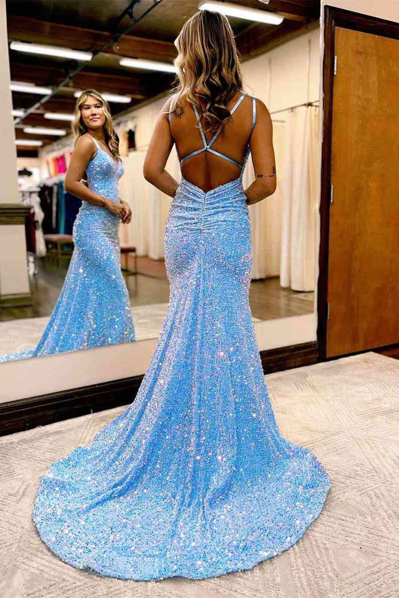 Mermaid Sequine Long Prom Dress with Double Straps