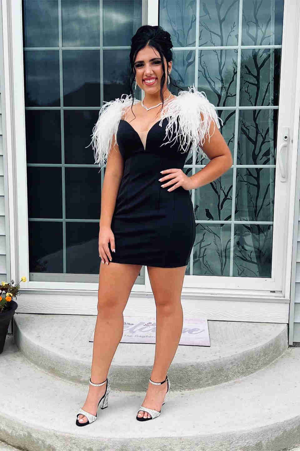 This tight short homecoming dress features hater neckline and sequins. FancyVestido This tight short homecoming dress features hater neckline and sequins. FancyVestido