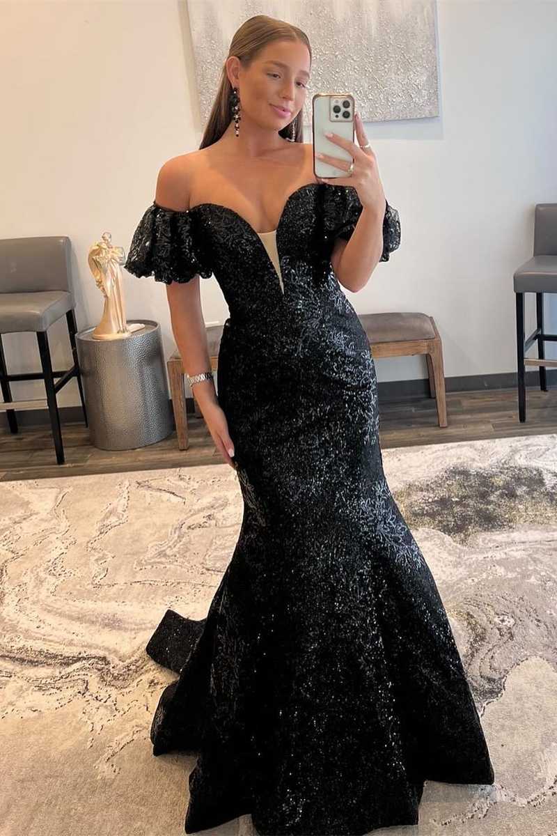 Mermaid Black Off the Shoulder Lace Long Party Dress FancyVestido Mermaid Black Off the Shoulder Lace Long Party Dress FancyVestido
