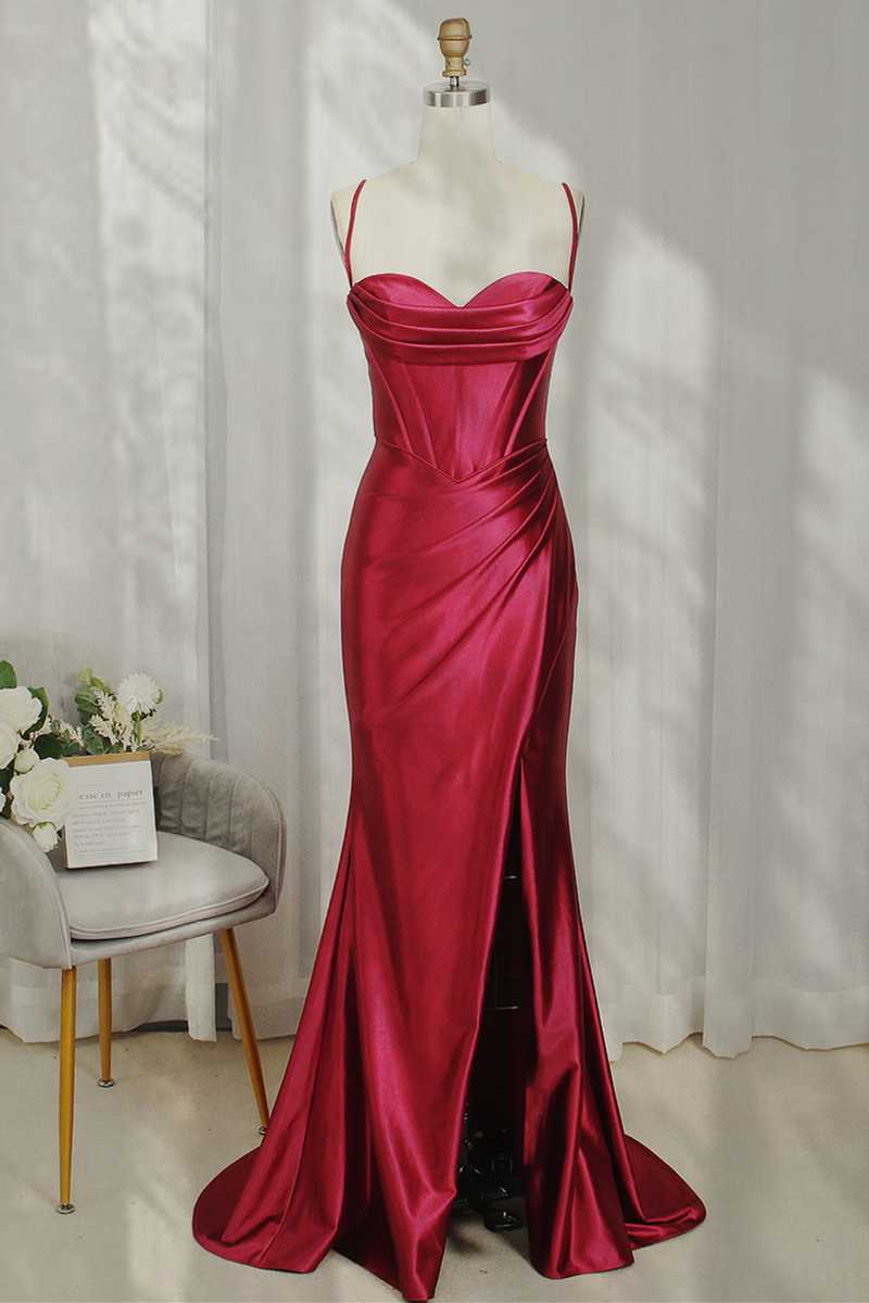 Lace-Up Burgundy Cowl Neck Ruched Long Party Dress FancyVestido Lace-Up Burgundy Cowl Neck Ruched Long Party Dress FancyVestido