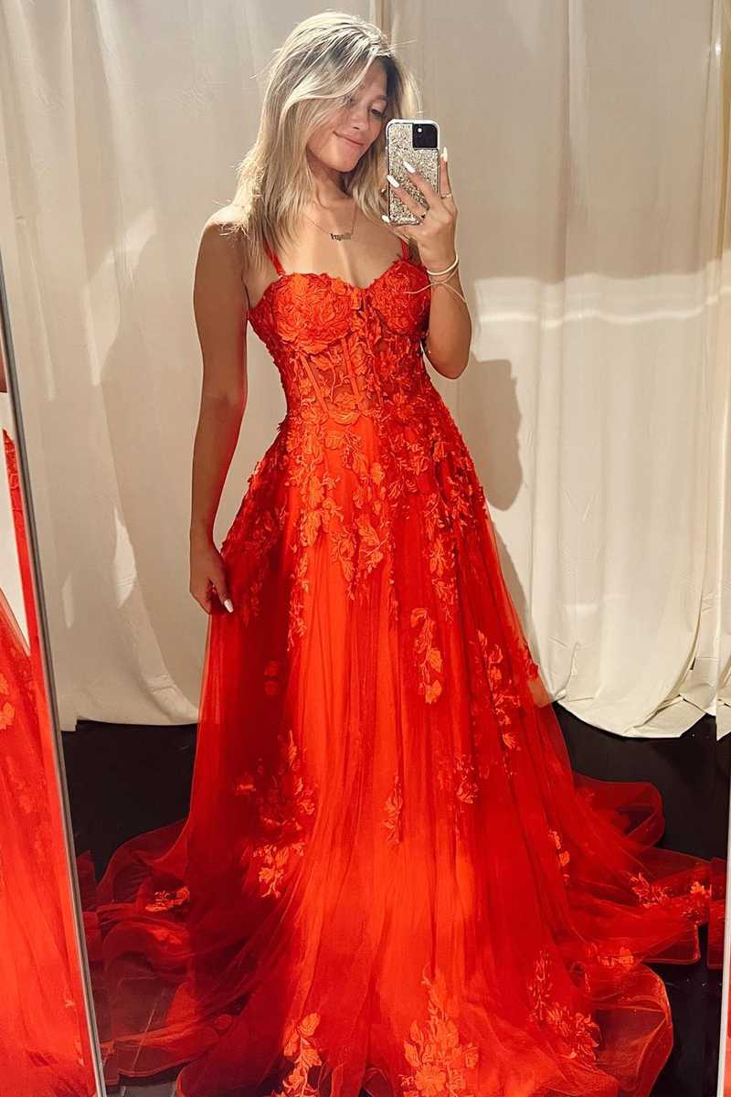 Straps Red Corset Lace Long Formal Dress with Appliques FancyVestido Straps Red Corset Lace Long Formal Dress with Appliques FancyVestido