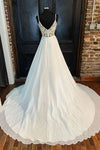 Lace Back White V-Neck A-Line Long Birdal Dress