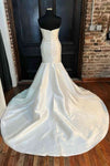 Elegant White Strapless Satin Mermaid Long Wedding Dress
