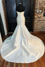 Elegant White Strapless Satin Mermaid Long Wedding Dress