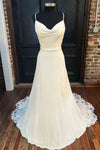 Cutout Lace Back White Straps Long Wedding Dress
