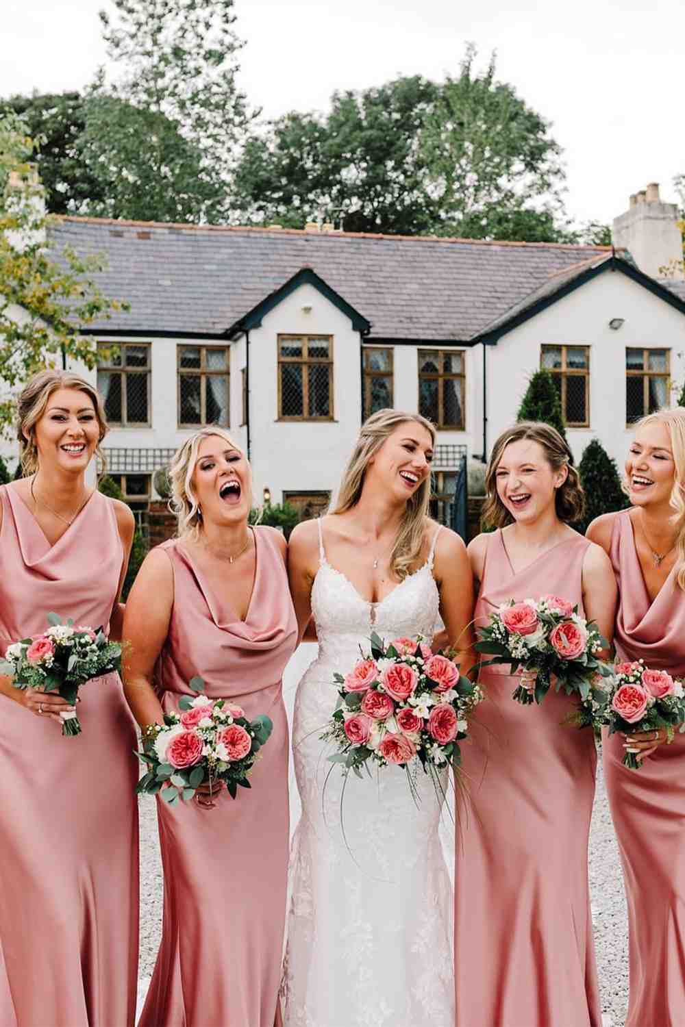 Blush Pink Cowl Neck Floor Length Bridesmaid Dress