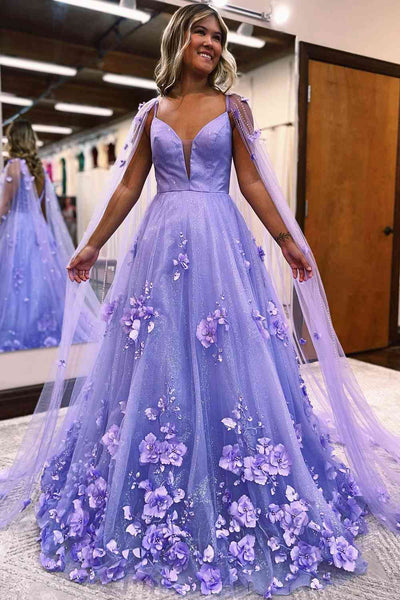 prom dress with flowers on it Stacees 2026 A-line Spaghetti Strap Blue Floral Print Tiered Ruffle Prom Dress with Slit