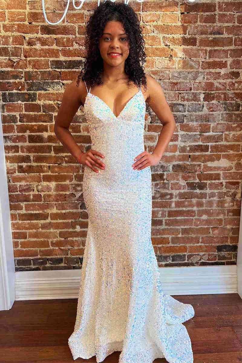 Lace-Up Pink V-Neck Sequined Long Prom Dress – FancyVestido