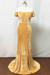 Off-the-Shoulder Gold Mermaid Velvet Bridesmaid Dress