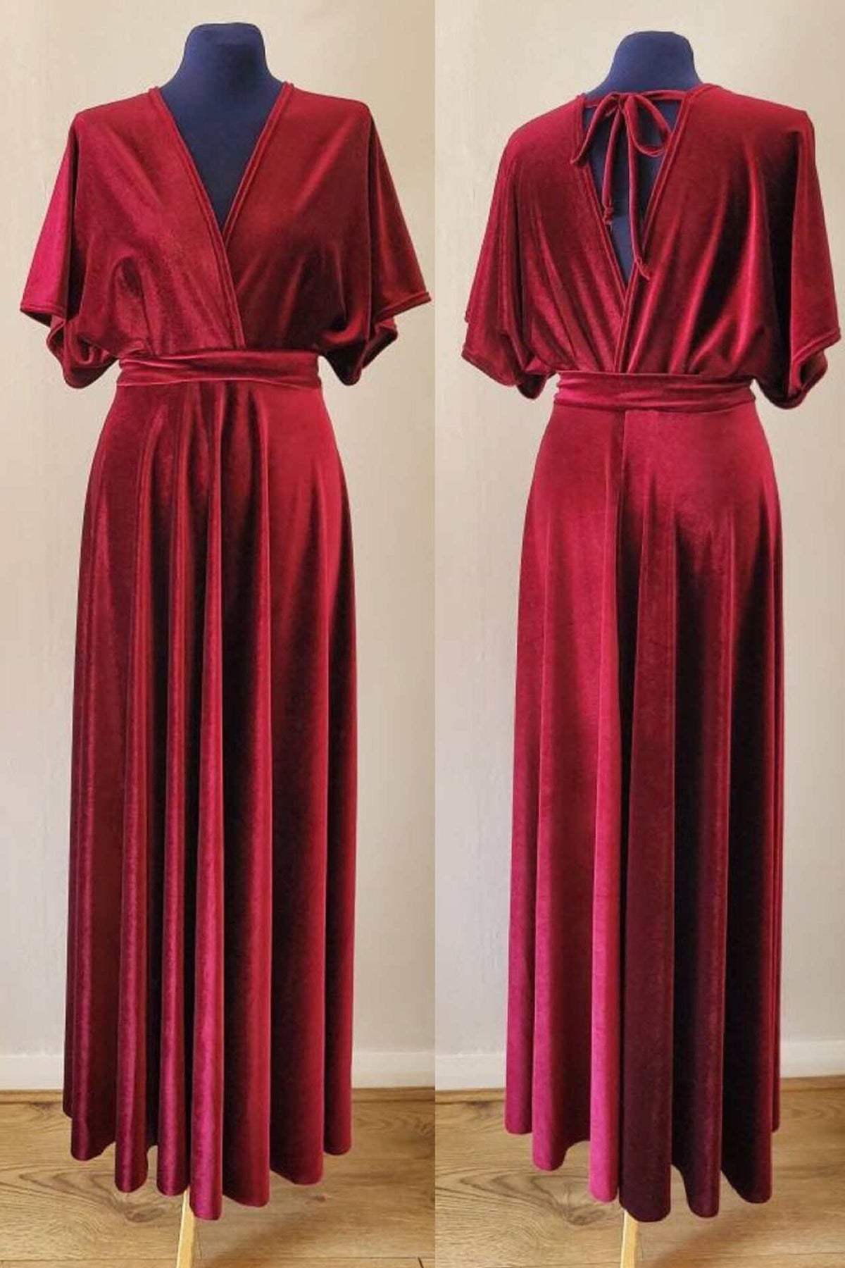 V-Neck Burgundy Velvet Long Bridesmaid Dress