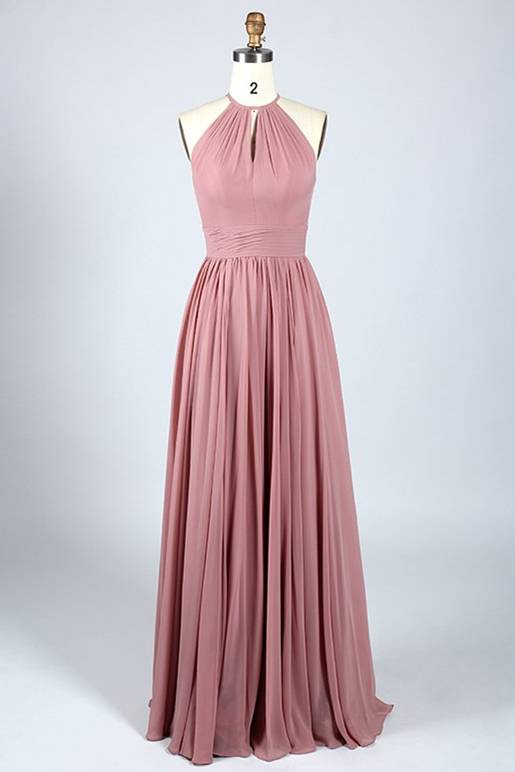 Blush Pink Keyhole Pleated Chiffon Bridesmaid Dress FancyVestido Blush Pink Keyhole Pleated Chiffon Bridesmaid Dress FancyVestido