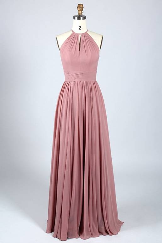 Blush Pink Keyhole Pleated Chiffon Bridesmaid Dress