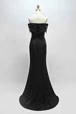 Black Lace Off-the Shoulder Long Bridesmaid Dress with Slit