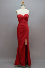 Sweetheart Pleated Red Long Bridesmaid Dress