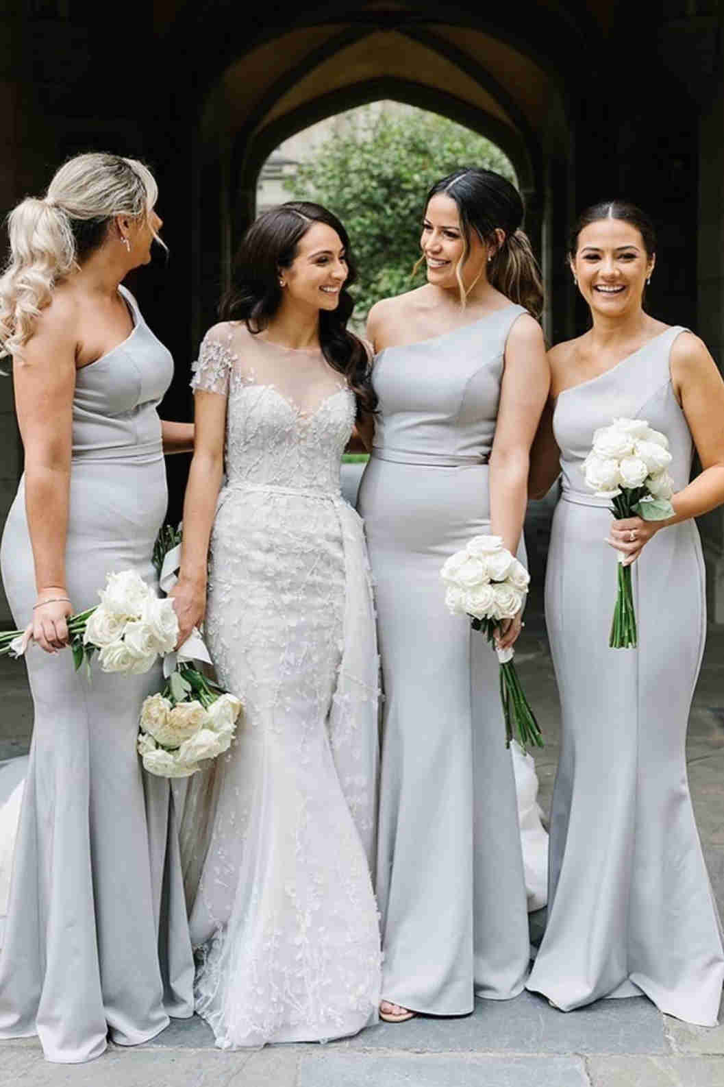 Mermaid Light Grey One Shoulder Long Bridesmaid Dress